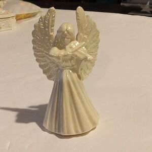 Ceramic Angel Figurine Cream Iridescent Finish Color Changing